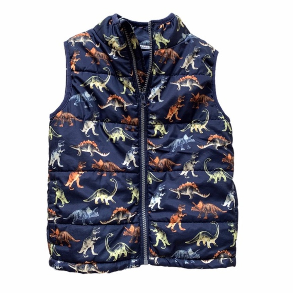 Kid’s Dinosaur Zip Up Puffer Vest 18M Navy Blue